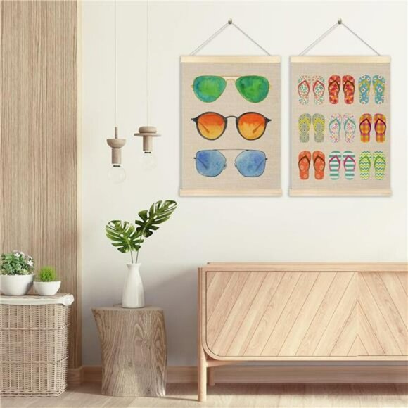 Summer Beach Wall Art Set Flip Flop Coastal Decor Hanging Posters 12x16 Inch - Picture 4 of 7
